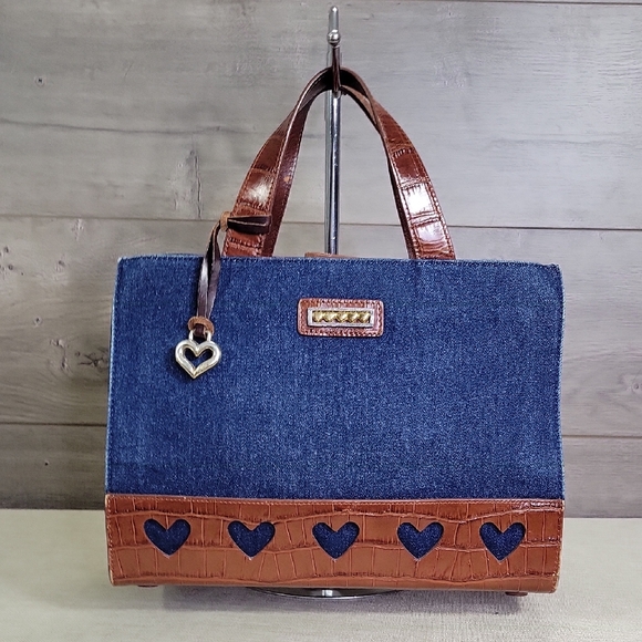 Brighton Handbags - Brighton Denim and Brown Leather Tote Handbag